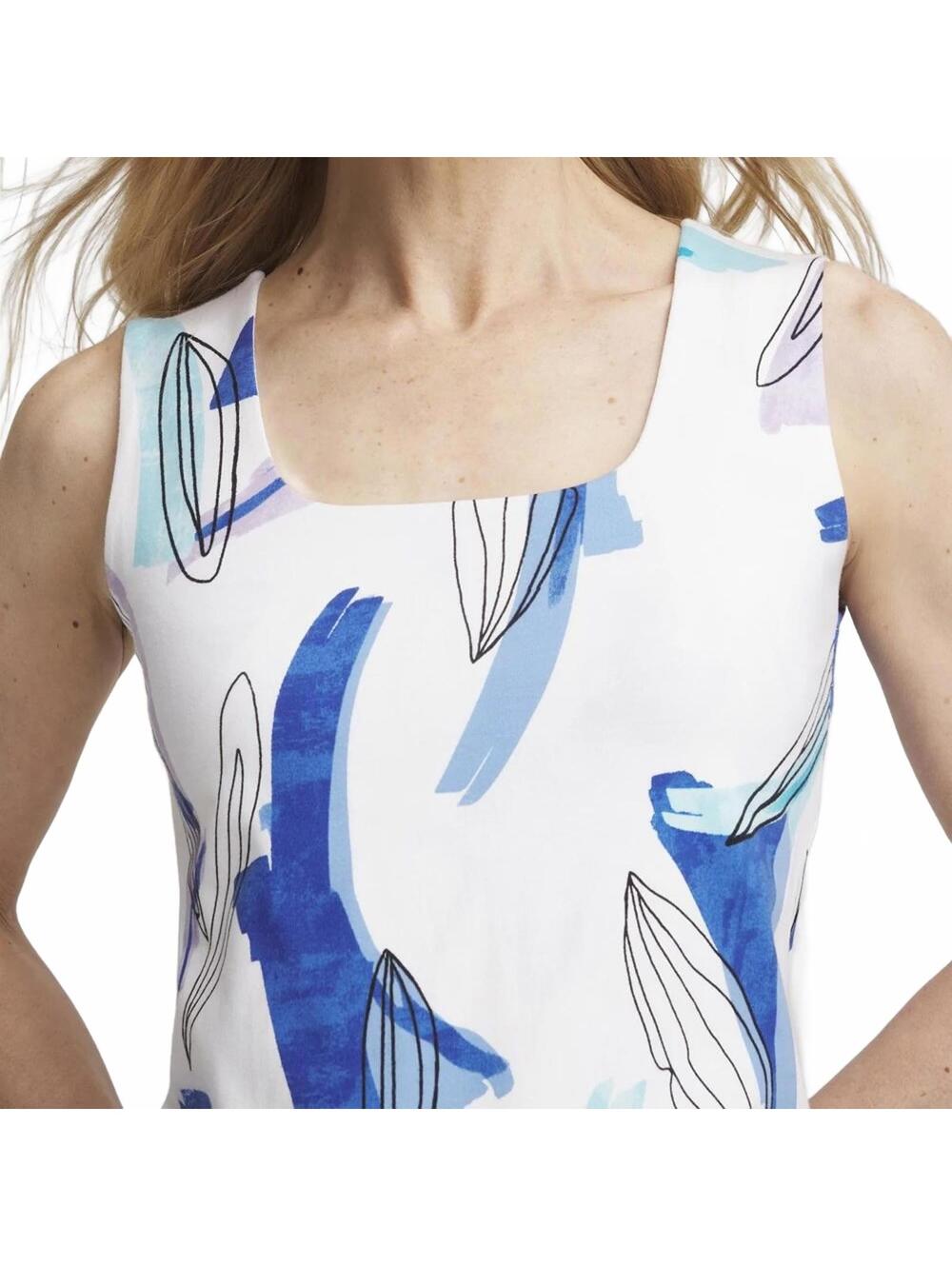 Chico's Cotton Painted Square-Neck Tank White Blue Abstract NWT Size 2 (12/14/L) - Picture 3 of 7